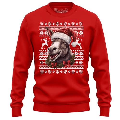 The Shirt Shack Donkey Jackass Santa Hat Sweatshirt - Lustig und festlich! Unisex gedrucktes Design für eine urkomische Weihnachtszeit. Esel schlitten es mit Stil!, rot, M von The Shirt Shack