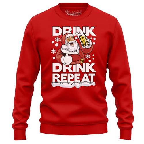 The Shirt Shack Drink Drink Repeat Santa Sweatshirt – lustig und festlich! 100 % Baumwolle, Unisex bedrucktes Design. Weihnachtsmanns Lieblingsart, die Feiertage zu feiern! Ho ho ho!, rot, M von The Shirt Shack