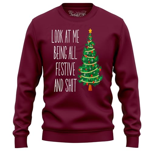 The Shirt Shack Lustiges Vintage Xmas Look At Me Being All Festive And Tree Sweatshirt – Festive AF! Unisex bedrucktes Design, perfekt für die Verbreitung von Urlaubsstimmung und Lachen!, von The Shirt Shack