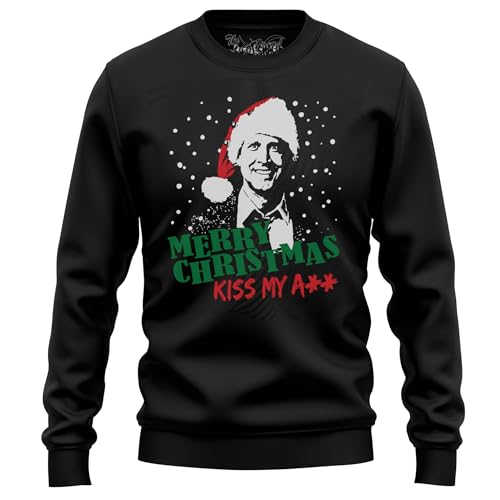 The Shirt Shack Merry Kiss My Ass Griswold Sweatshirt - Naughty and Nice! Lustiges Sweatshirt, Unisex bedrucktes Design. Holen Sie sich in Urlaubsstimmung mit Obama Claus!, Schwarz , XL von The Shirt Shack