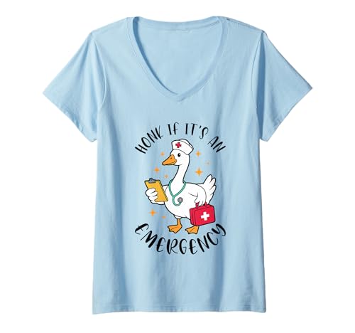 Damen Silly Goose Nurse Honk, WENN ES EIN Notfall IST, LUSTIGE Krankenpflege T-Shirt mit V-Ausschnitt Damen Silly Goose Nurse Honk, WENN ES EIN Notfall IST, LUSTIGE Krankenpflege T-Shirt mit V-Ausschnitt von The Silly Scrub Goose