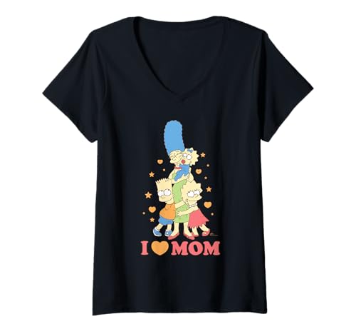 Damen The Simpsons I Love Heart Mom Mother’s Day Birthday Gift T-Shirt mit V-Ausschnitt von The Simpsons