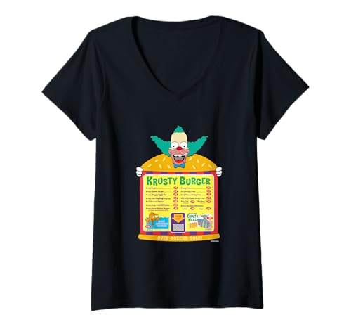 Damen The Simpsons Krusty the Clown Krusty Burger Menu T-Shirt mit V-Ausschnitt von The Simpsons
