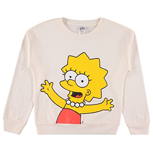 The Simpsons Damen Sweatshirt mit Rundhalsausschnitt – Lisa, Bart und Homer Simpson Sweatshirt mit großem Gesicht und Rundhalsausschnitt, elfenbeinfarben, M von The Simpsons