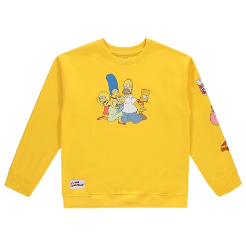 The Simpsons Herren Crewneck Sweatshirt Homer, Bart, Lisa, Krusty The Clown Embroidered Crewneck Sweatshirt, Gold, XXL von The Simpsons