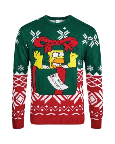The Simpsons Herren Ugly Christmas Sweater - Homer Simpson Crewneck Pullover Sweatshirt - Cute Holiday Sweater for Men (S-XL), Simpsons Grün/Rot, Groß von The Simpsons