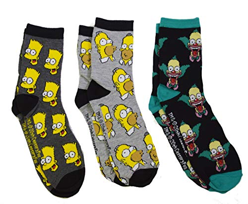 The Simpsons Homer Bart Krusty Herren Crew-Socken 3er-Pack, Mehrfarbig/Meereswellen (Ocean Tides), Shoe Size: 6-12 von The Simpsons