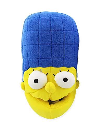 The Simpsons Neuheit Plüsch Erwachsene Damen 3D Marge Simpson Gesicht Hausschuhe, blau/gelb, Large von The Simpsons