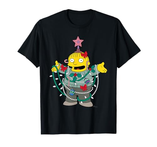 The Simpsons Ralph Wiggum Christmas Tree T-Shirt - Unisex Erwachsene & Kinder - Schwarz - Kurzarm - Klassische Passform - Weihnachtsmuster - Offizielles Merchandise Design - Klein (EU S) von The Simpsons