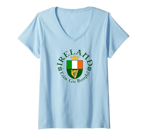 Damen Irland Erin Go Bragh Heraldische Abzeichen Flagge T-Shirt mit V-Ausschnitt Damen Irland Erin Go Bragh Heraldische Abzeichen Flagge T-Shirt mit V-Ausschnitt von The Smiling Irish Eyes Collection