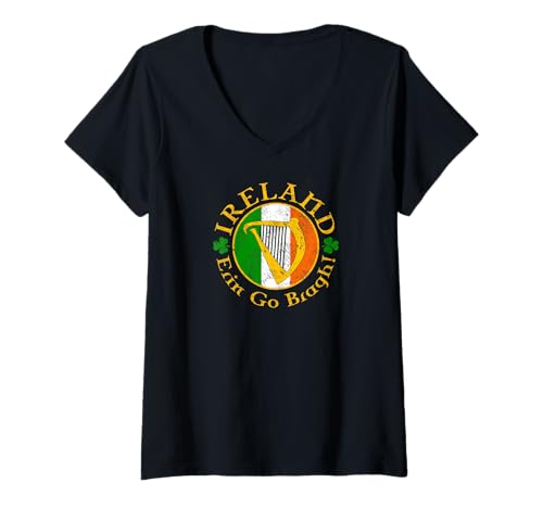 Damen Irland Erin Go Bragh! Irische Harfe T-Shirt mit V-Ausschnitt Damen Irland Erin Go Bragh! Irische Harfe T-Shirt mit V-Ausschnitt von The Smiling Irish Eyes Collection
