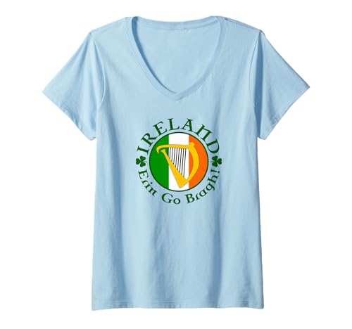Damen Irland Erin Go Bragh! Irische Harfe T-Shirt mit V-Ausschnitt Damen Irland Erin Go Bragh! Irische Harfe T-Shirt mit V-Ausschnitt von The Smiling Irish Eyes Collection
