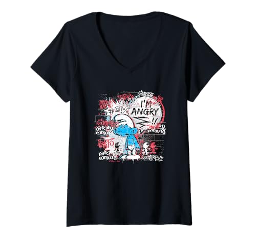Damen Die Schlümpfe - Grouchy Smurf I'm Angry T-Shirt mit V-Ausschnitt von The Smurfs