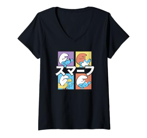 Damen Die Schlümpfe - Japanese Smurfs Side Profile T-Shirt mit V-Ausschnitt von The Smurfs