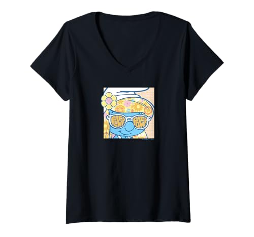 Damen Die Schlümpfe - Schlumpfine Flower Power Retro T-Shirt mit V-Ausschnitt von The Smurfs
