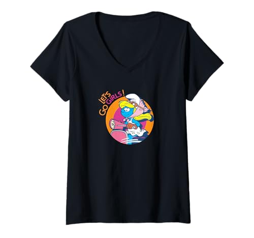 Damen Die Schlümpfe - Schlumpfine Let's Go Girls Moped T-Shirt mit V-Ausschnitt von The Smurfs