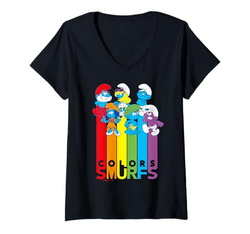 Damen Die Schlümpfe - Smurfs Colors T-Shirt mit V-Ausschnitt von The Smurfs