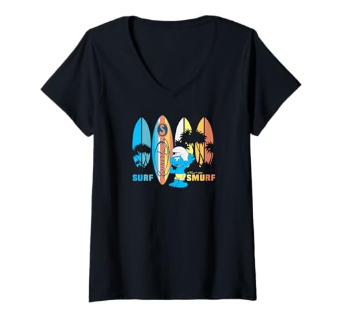 Damen Die Schlümpfe - Surfboard Surf Smurf T-Shirt mit V-Ausschnitt von The Smurfs