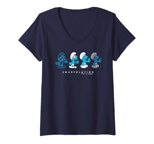 Damen Evolution of Brainy Smurfolution Metaverse Smurfs Movie T-Shirt mit V-Ausschnitt von The Smurfs