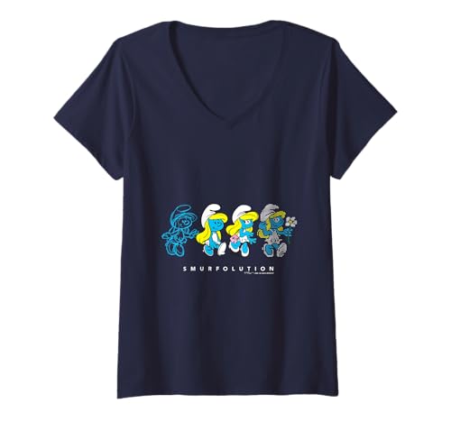 Damen Evolution of Smurfette Smurfolution Metaverse Schlümpfe Film T-Shirt mit V-Ausschnitt von The Smurfs