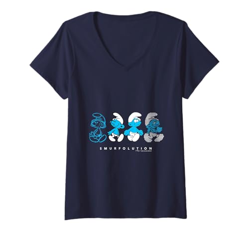 Damen Evolution of The Smurfs Smurfolution Metaverse Smurfs Movie T-Shirt mit V-Ausschnitt von The Smurfs