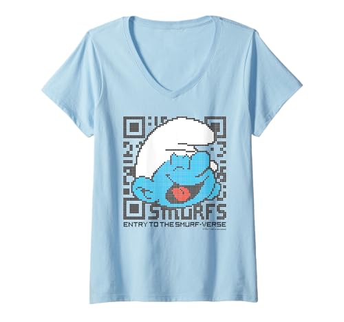 Damen The Smurfs Movie Entry to The Smurf-Verse QR-Code T-Shirt mit V-Ausschnitt von The Smurfs