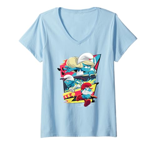 Damen The Smurfs Movie Smurfs On The Run Epic Panels T-Shirt mit V-Ausschnitt Damen The Smurfs Movie Smurfs On The Run Epic Panels T-Shirt mit V-Ausschnitt von The Smurfs
