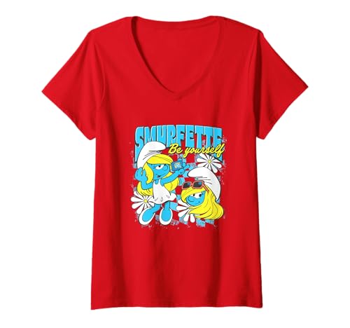 Damen The Smurfs Smurfette Be Yourself Sassy Shot T-Shirt mit V-Ausschnitt von The Smurfs
