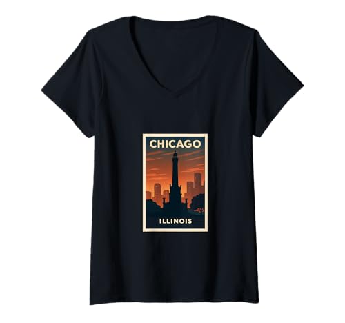 Damen Chicago Illinois Brunnen Vintage Trip Souvenir Kunst Grafik T-Shirt mit V-Ausschnitt von The Snazzy Schnitzel Tees Apparel and Design