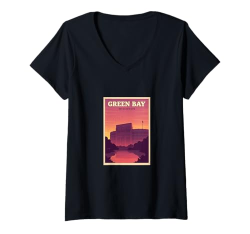 Damen Green Bay Wisconsin Vintage-Reise-Souvenir Post Art Grafik T-Shirt mit V-Ausschnitt von The Snazzy Schnitzel Tees Apparel and Design