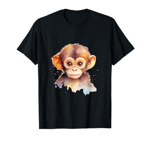 Baby Affe Aquarell Portrait Schimpanse Affe Grafik T-Shirt von The Space Gifts Apparel & Accessories Shop