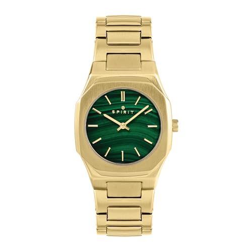Spirit Damen-Armbanduhr Malachit, grünes Zifferblatt, Edelstahl, vergoldetes Armband, analoge Quarzuhr, gold, Modern von The Spirit Chronometer Company