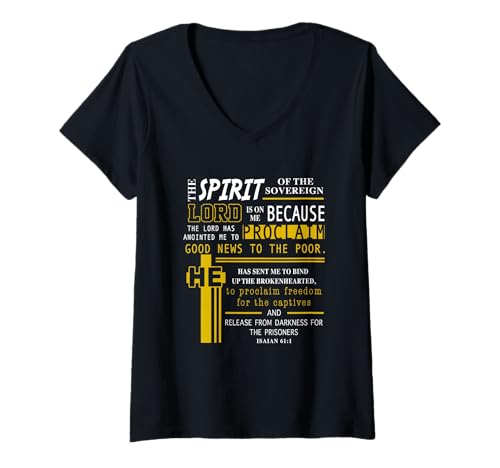 Damen The Spirit of The Lord is On Me Scripture Vers Isaiah 61 T-Shirt mit V-Ausschnitt von The Spirit Of The Lord Is On Me Scripture Verse