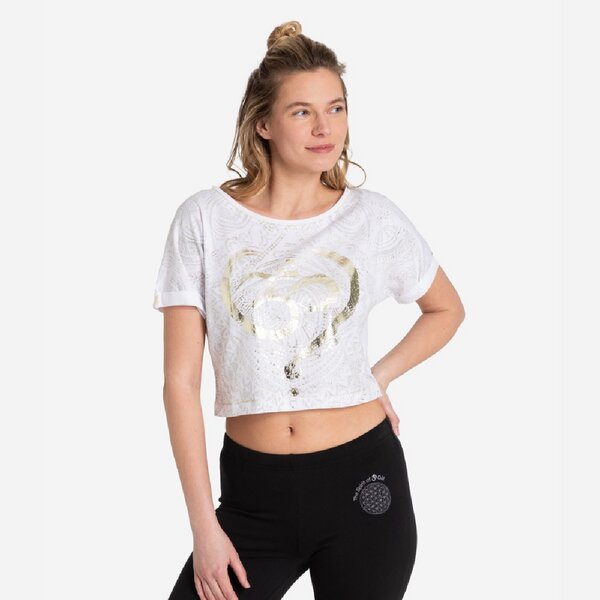 The Spirit of OM Damen Yoga T-Shirt oder Crop Shirt OM Time weiß gold von The Spirit of OM