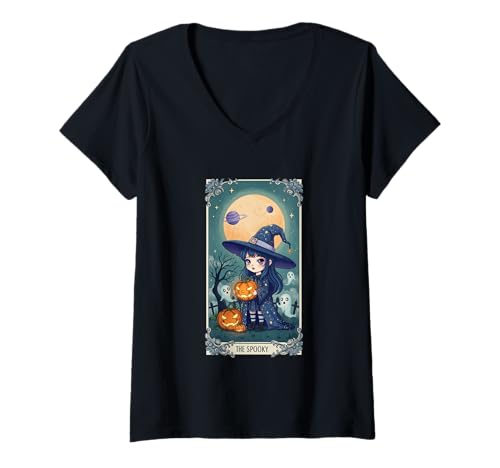 Damen Der gruselige Hexenkürbis-Geistermond T-Shirt mit V-Ausschnitt Damen Der gruselige Hexenkürbis-Geistermond T-Shirt mit V-Ausschnitt von The Tarot Halloween Collection Click here for more