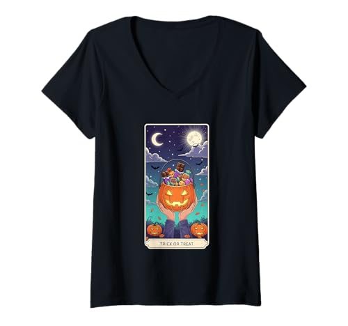Damen Süßes oder Saures Vollmond-Kürbiskorb T-Shirt mit V-Ausschnitt Damen Süßes oder Saures Vollmond-Kürbiskorb T-Shirt mit V-Ausschnitt von The Tarot Halloween Collection Click here for more
