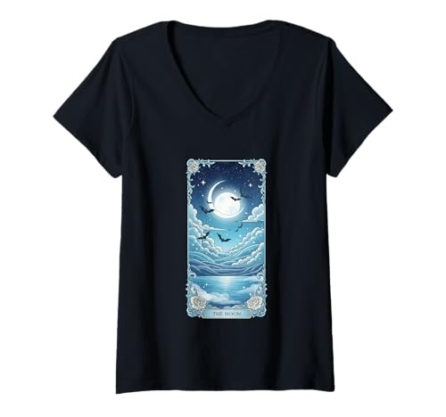 Damen The Moon Mystical Celestial Tarot-Schläger T-Shirt mit V-Ausschnitt Damen The Moon Mystical Celestial Tarot-Schläger T-Shirt mit V-Ausschnitt von The Tarot Halloween Collection Click here for more