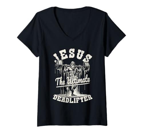 Damen Jesus Gewichtheben, der ultimative Kreuzheber, Fitnessstudio, Workout T-Shirt mit V-Ausschnitt Damen Jesus Gewichtheben, der ultimative Kreuzheber, Fitnessstudio, Workout T-Shirt mit V-Ausschnitt von The Ti Faith & Fitness Tees