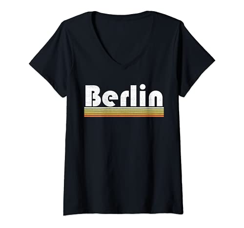 Damen Berlin Germany Retro Style Country Vintage Pride 70s 80s T-Shirt mit V-Ausschnitt von The Top Retro Shirts