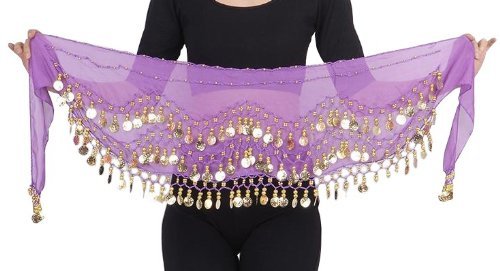 MyBeautyworld24 Belly Dance Bauchtanz Hüfttuch Kostüm 128 goldfarbenen Münzen Münzgürtel Gürtel in lila NEU von The Turkish Emporium