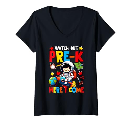 Damen Watch Out Pre-K Costume Space Galaxy Lover Students Kids T-Shirt mit V-Ausschnitt Damen Watch Out Pre-K Costume Space Galaxy Lover Students Kids T-Shirt mit V-Ausschnitt von The Universe Back To School Costume