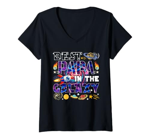 Damen Best Papa In The Galaxy Father's Day Space Planets Lover T-Shirt mit V-Ausschnitt von The Universe Father's Day Costume