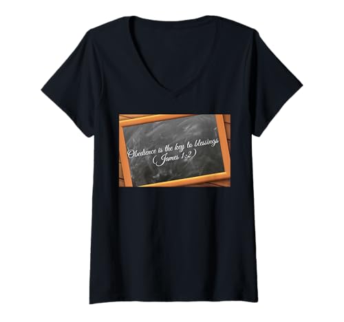 Damen Gehorsam ist der Schlüssel zum Segen James 1:2 T-Shirt mit V-Ausschnitt Damen Gehorsam ist der Schlüssel zum Segen James 1:2 T-Shirt mit V-Ausschnitt von The VeeHouse