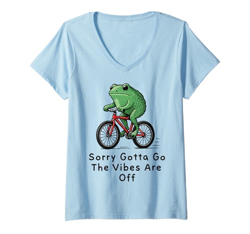 Damen Sorry Gotta Go The Vibes Are Off T-Shirt mit V-Ausschnitt Damen Sorry Gotta Go The Vibes Are Off T-Shirt mit V-Ausschnitt von The Vibes Is Off Lustiges Meme