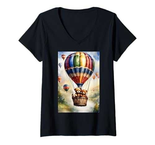 Damen Sweet n Vintage Teddybär Stoffbär Ballon Aquarell T-Shirt mit V-Ausschnitt von The Vintage Teddy Bear Co - Stuffed Bears Together