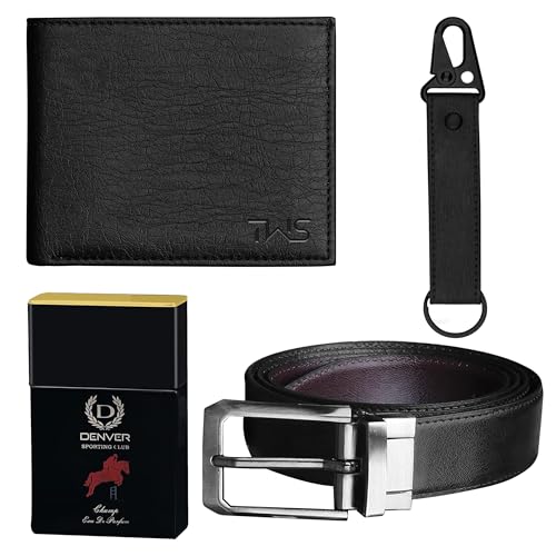The Wallet Store Essential Leder Geldbörse mit Schlüsselbund Gürtel & Parfüm Geschenkset für Ihn, Black_NP, Casual von The Wallet Store