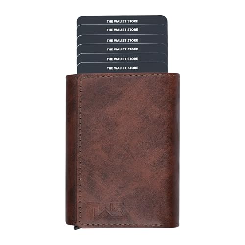 The Wallet Store Maverick RFID Geschützte Minimalistische Brieftasche, Pop-Up Kartenhalter, Scan-Proof Aluminium Case, Hält 8 Kredit-/Debitkarten, Slim Herren Geldbörse (Brown-D), Braun-D, Casual von The Wallet Store