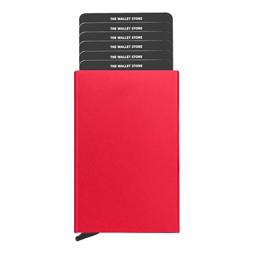 The Wallet Store Pop-Up-Kredit- oder EC-Kartenetui aus Aluminium, RFID-blockierend, für Damen und Herren, Red_NP, Modern von The Wallet Store
