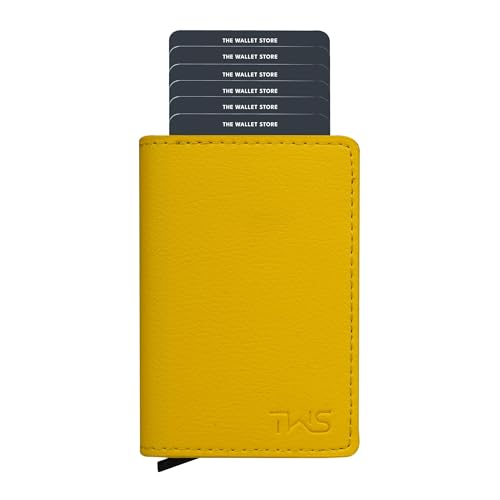 The Wallet Store Vivid Vault RFID-geschützte Geldbörse | Pop-Up-Kartenhalter | Scan-sichere Brieftaschen für Männer | Aluminiumgehäuse | bis zu 6 Karten | Kredit- und Debitkartenhalter (Gelb), Gelb-F, von The Wallet Store