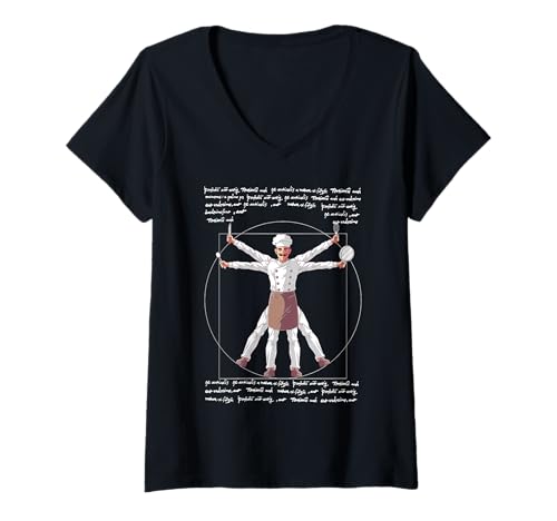 Damen Da Vinci Vitruvian Chef Funny Cook Restaurant Kitchen Worker T-Shirt mit V-Ausschnitt Damen Da Vinci Vitruvian Chef Funny Cook Restaurant Kitchen Worker T-Shirt mit V-Ausschnitt von The Weird Shop